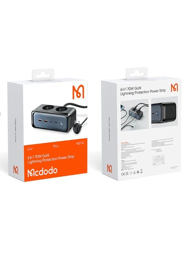 Mcdodo Charger 4610 6in1 GAN 70W Lightning Protection Power Strip - Image 1